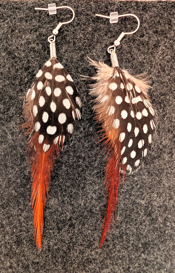 First Nations Feather Earrings Red Hackle