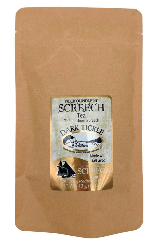 Canadian made Screech Tea in a resealable paper bag.