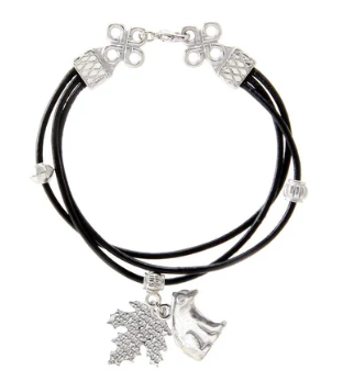Black Leather Bracelet - Polar Bear & Maple Leaf Charms