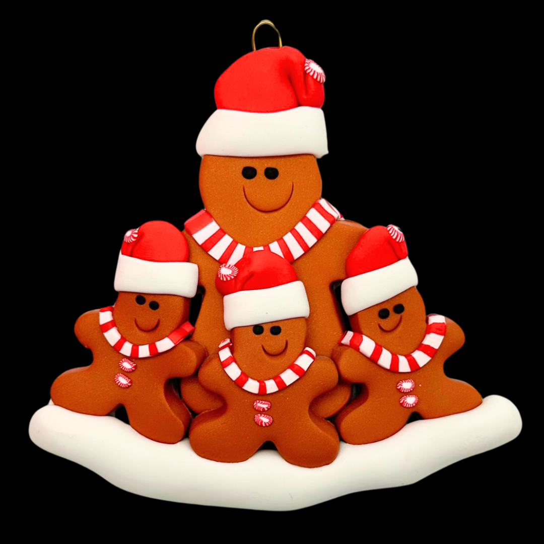 Single Parent Gingerbread Family of 4 Ornament - Made In Canada Gifts