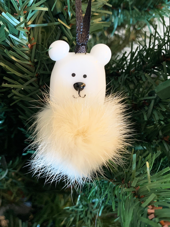 Furry Glass Polar Bear Ornament