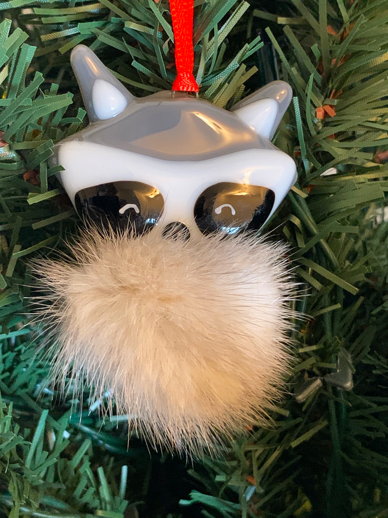 Furry Glass Racoon Ornament