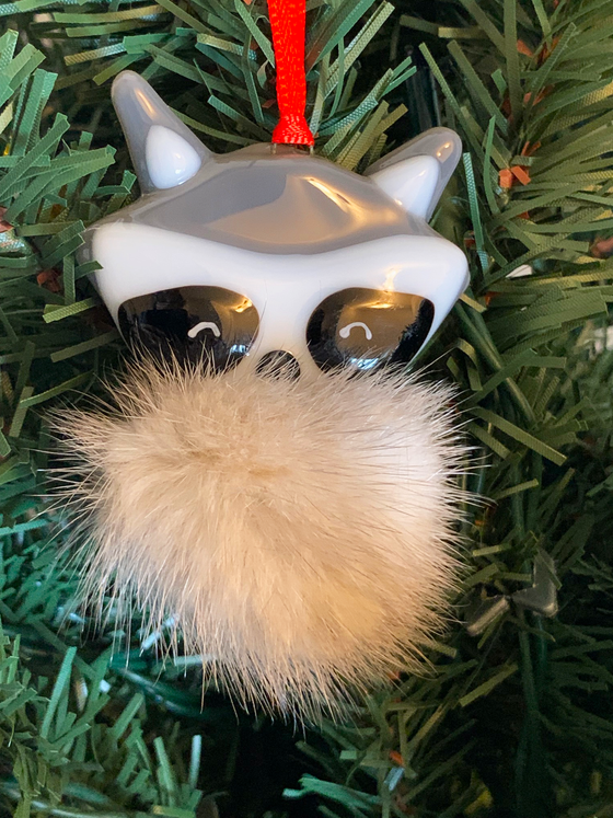 Furry Glass Racoon Ornament