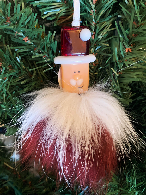 Furry Glass Santa Ornament