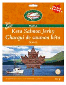 Thin orange paper packaging. Image of boat on a lake. Maple leaf shaped cutout window with view of product in center of photo.   