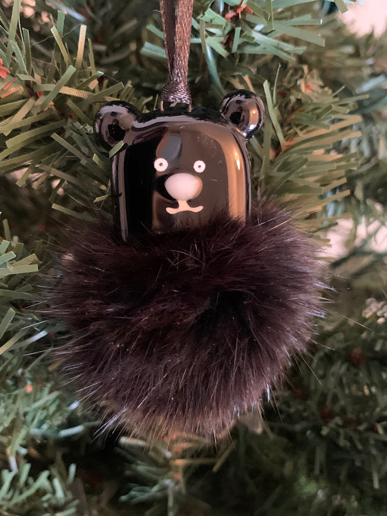 Furry Glass Black Bear Ornament