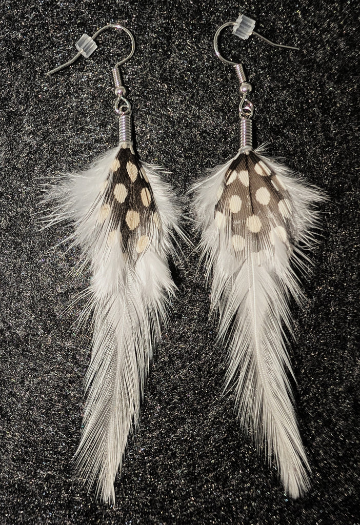First Nations Feather Earrings White Hackle