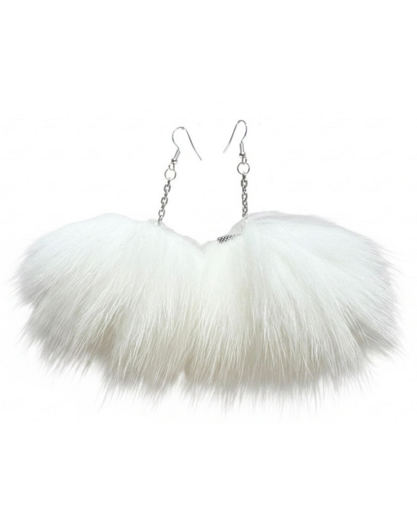 Fox Fur Earrings - White