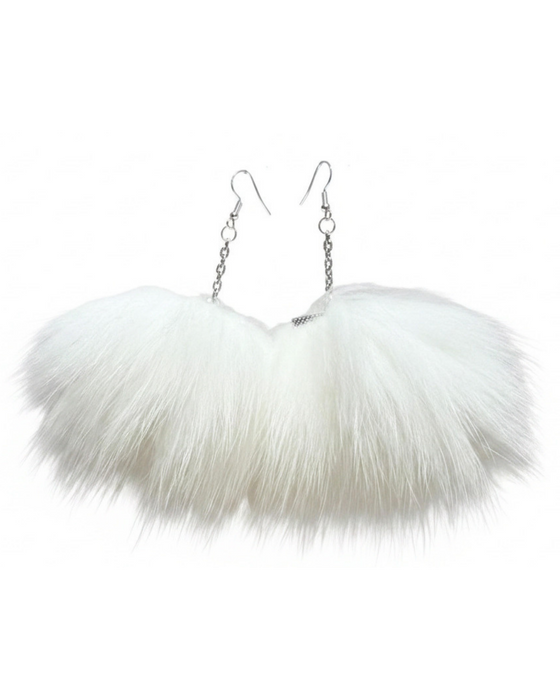Fox Fur Earrings - White
