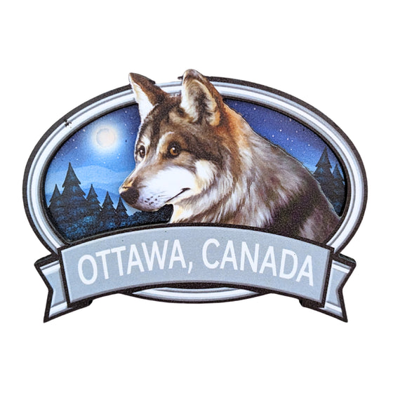 Ottawa Canada 2D Wolf - Wooden Magnet