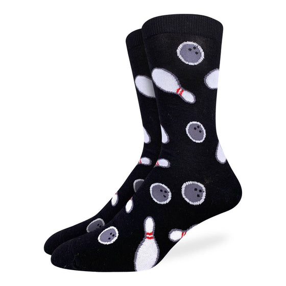 If you're avid about bowling, or simply enjoy the aesthetic of bowling balls and pins, these socks are just the ticket! They feature a black background with balls and pins. 85% Cotton, 10% Polyester, 5% Spandex