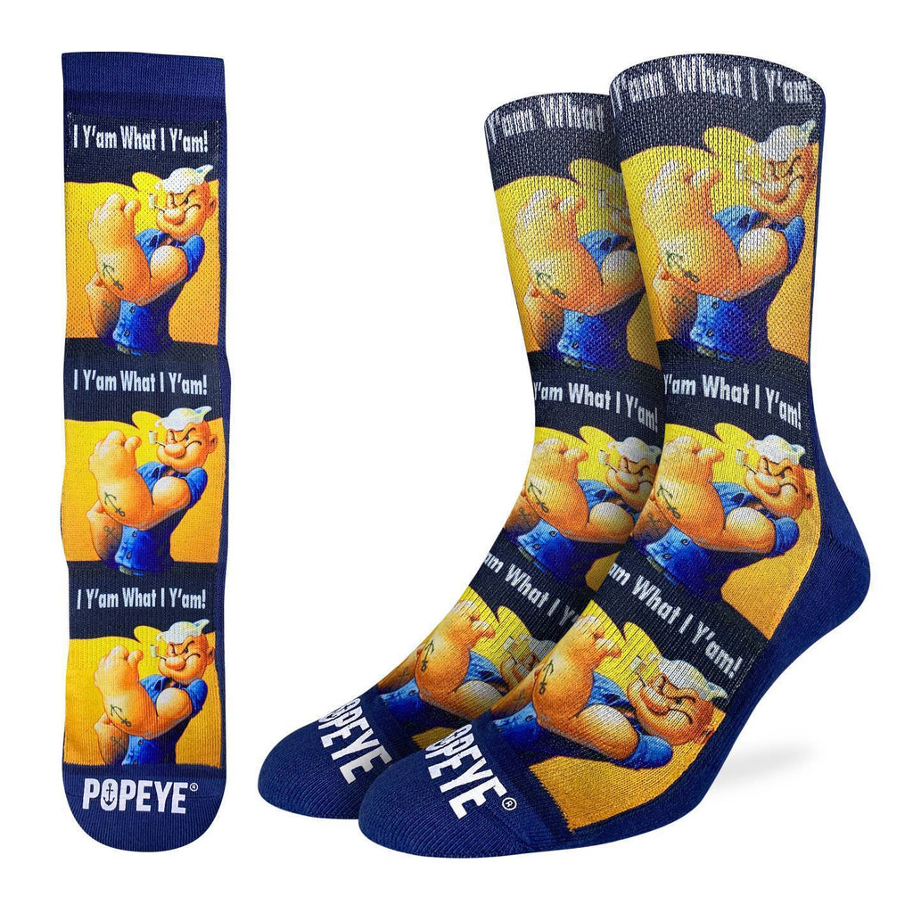 The Popeye character has been around for over 90 years to date. Bring back some old fashioned entertainment and statement with these satirical socks. 48% Polyester, 45% Cotton, 5% Elastic, 2% Spandex