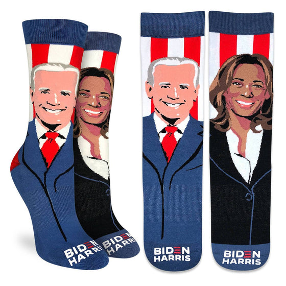 These fun socks feature the 46th U.S. president Joe Biden and vice president Kamala Harris with a U.S. flag background. Spandex added to the 85% cotton blend gives the socks the perfect amount of stretch to hug your feet.