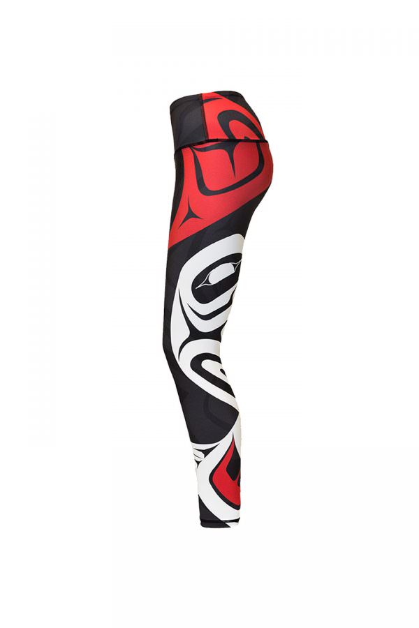 The eagle and raven leggings viewed from the left. Part of the white eagle can be seen here.