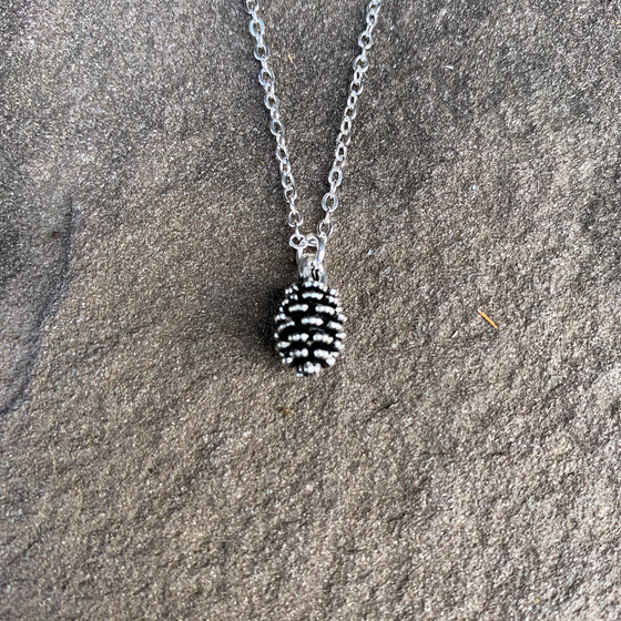 Tiny Pine Cone Pendant - Silver