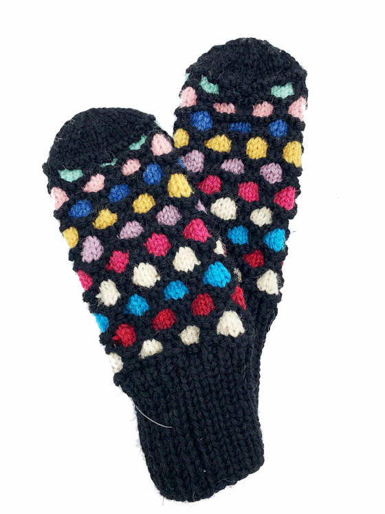 Hand Knit Bubble Mittens - Black