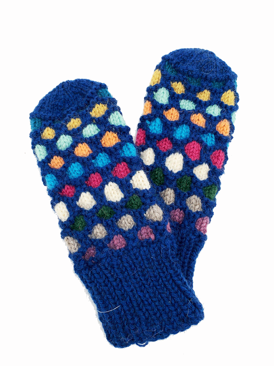 Hand Knit Bubble Mittens - Indigo