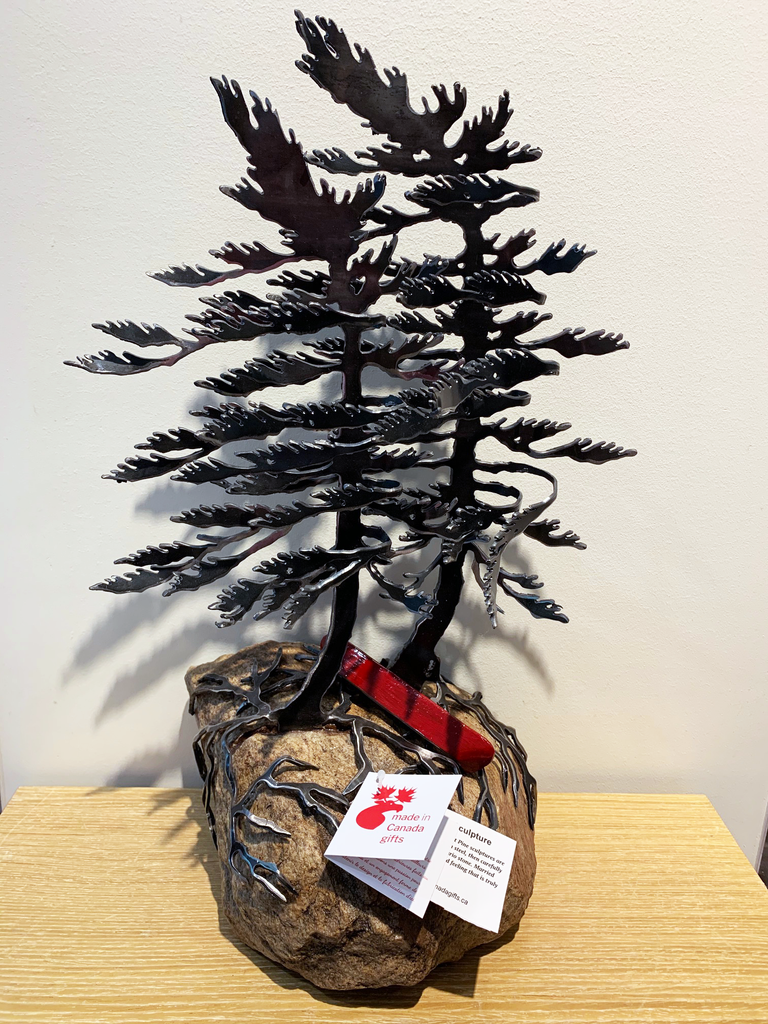 Windswept Pine & Canoe Sculpture