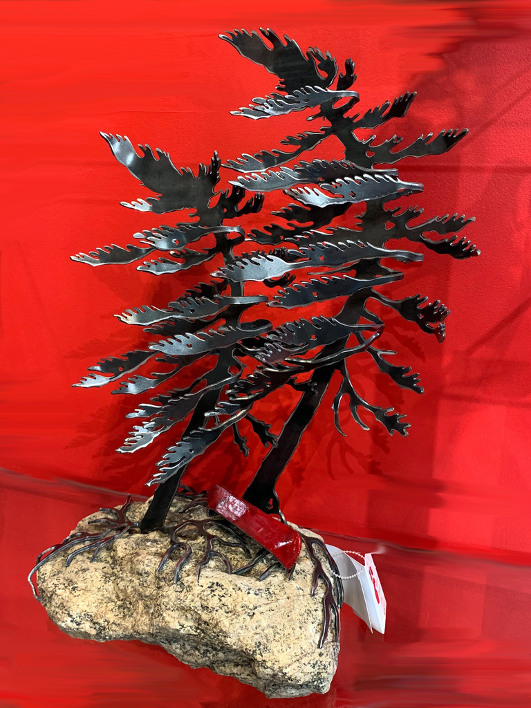 Windswept Pine & Canoe Sculpture