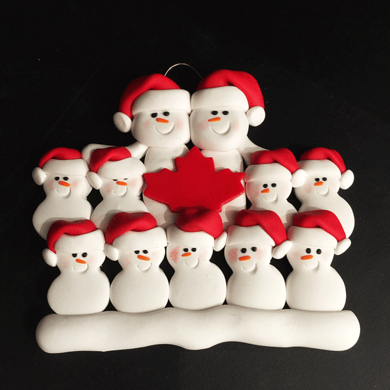Maple Leaf Snowman Family of Eleven Ornament