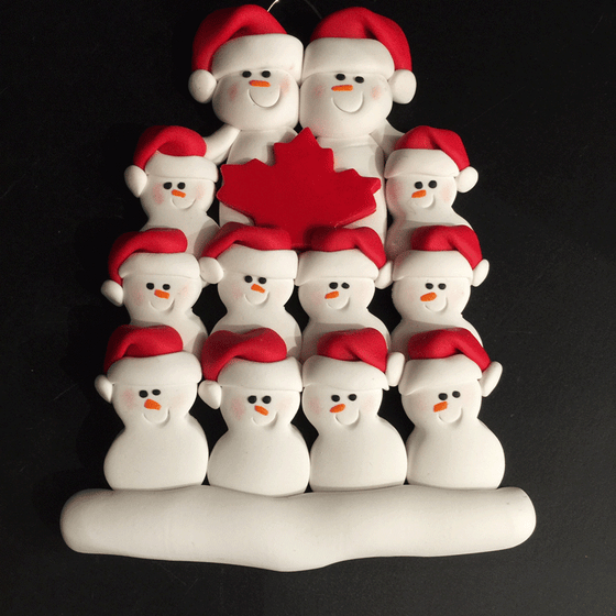 Maple Leaf Snowman Family of Twelve Ornament