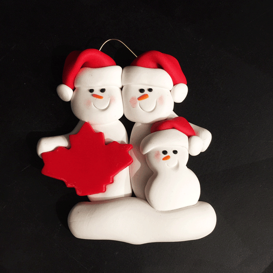Maple Leaf Snowman Family of Three Ornament