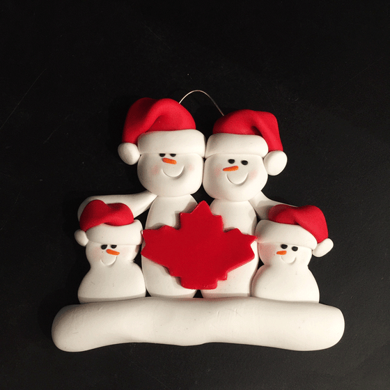 Maple Leaf Snowman Family of Four Ornament