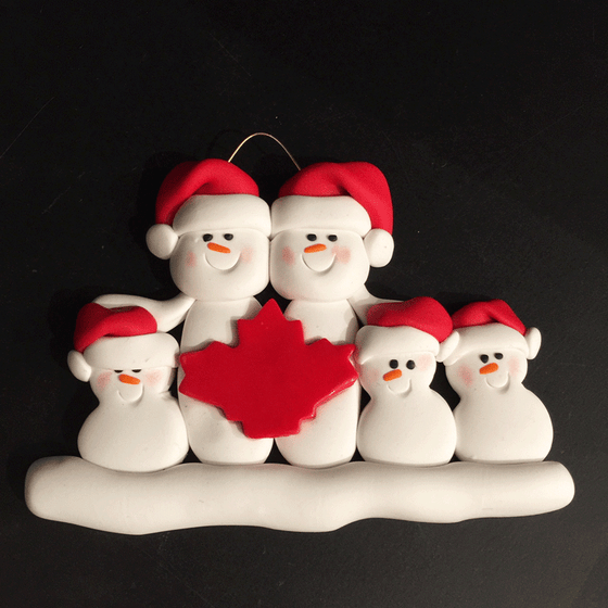 Maple Leaf Snowman Family of Five Ornament