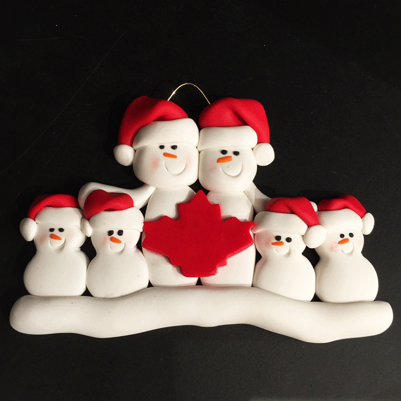Maple Leaf Snowman Family of Six Ornament