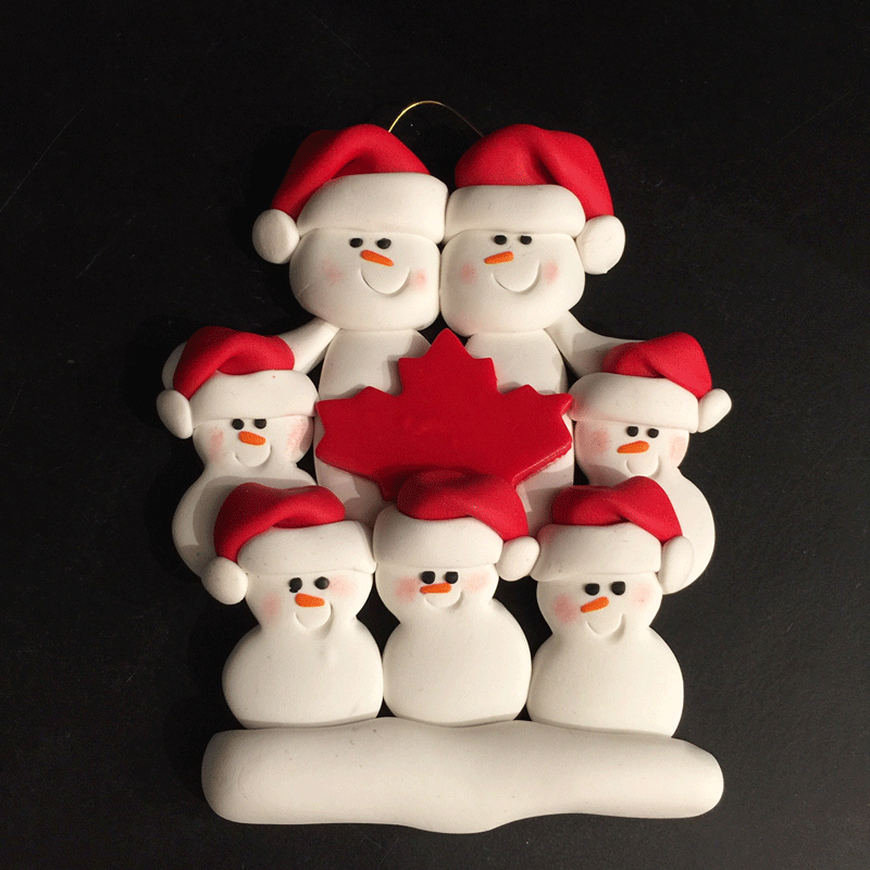 Maple Leaf Snowman Family of Seven Ornament