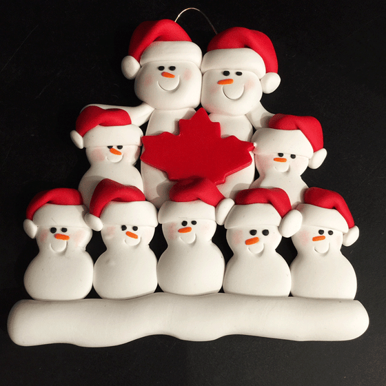 Maple Leaf Snowman Family of Nine Ornament