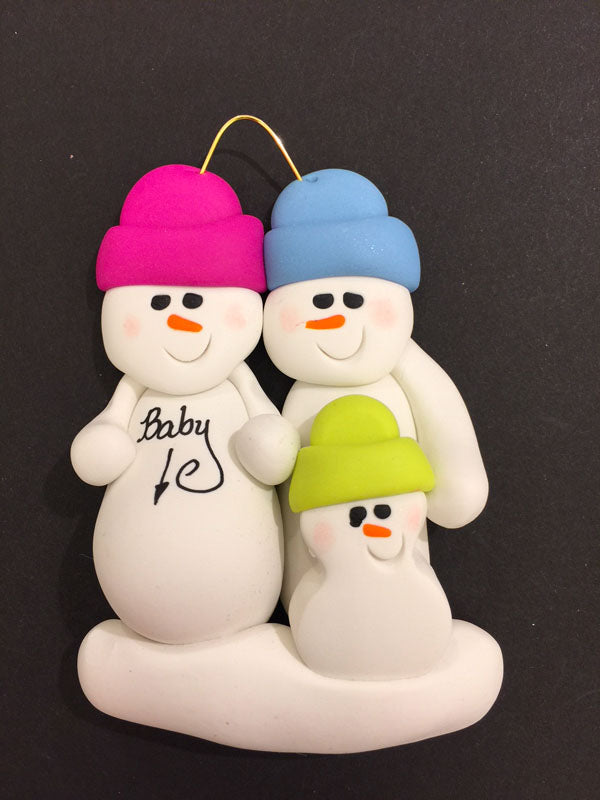 Expecting Snowman Couple with 1 Child Ornament