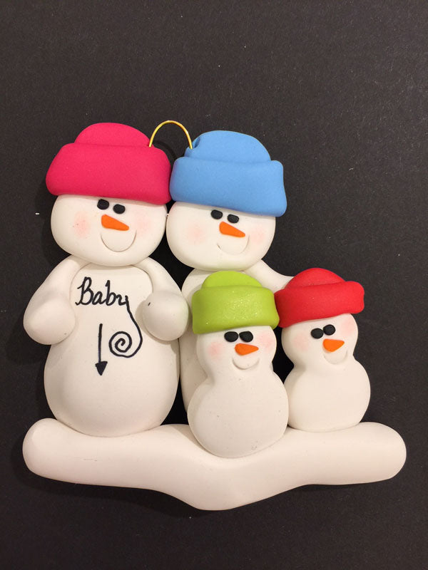 Expecting Snowman Couple with 2 Children Ornament