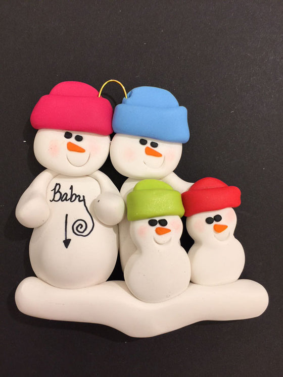 Expecting Snowman Couple with 2 Children Ornament