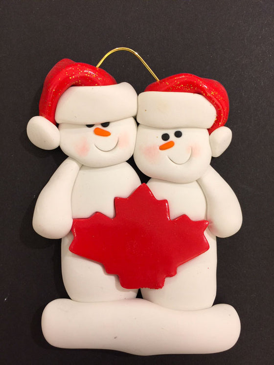 Maple Leaf Snowman Couple Ornament
