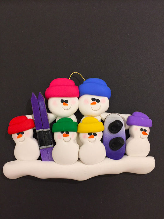 Ski/Snowboard Family of 6 Ornament