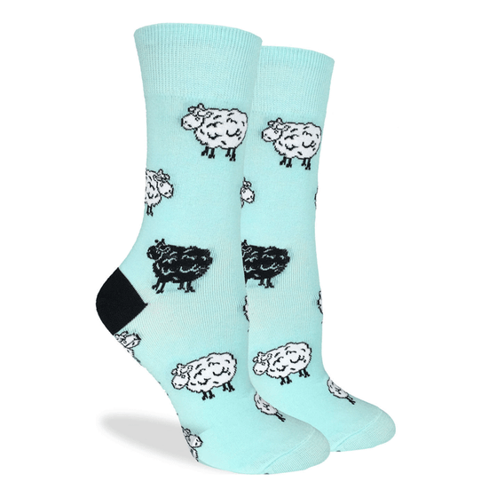 These fun socks feature fluffy black and white sheep on a light blue background with a black heel. Spandex added to the 85% cotton blend gives the socks the perfect amount of stretch to hug your feet.