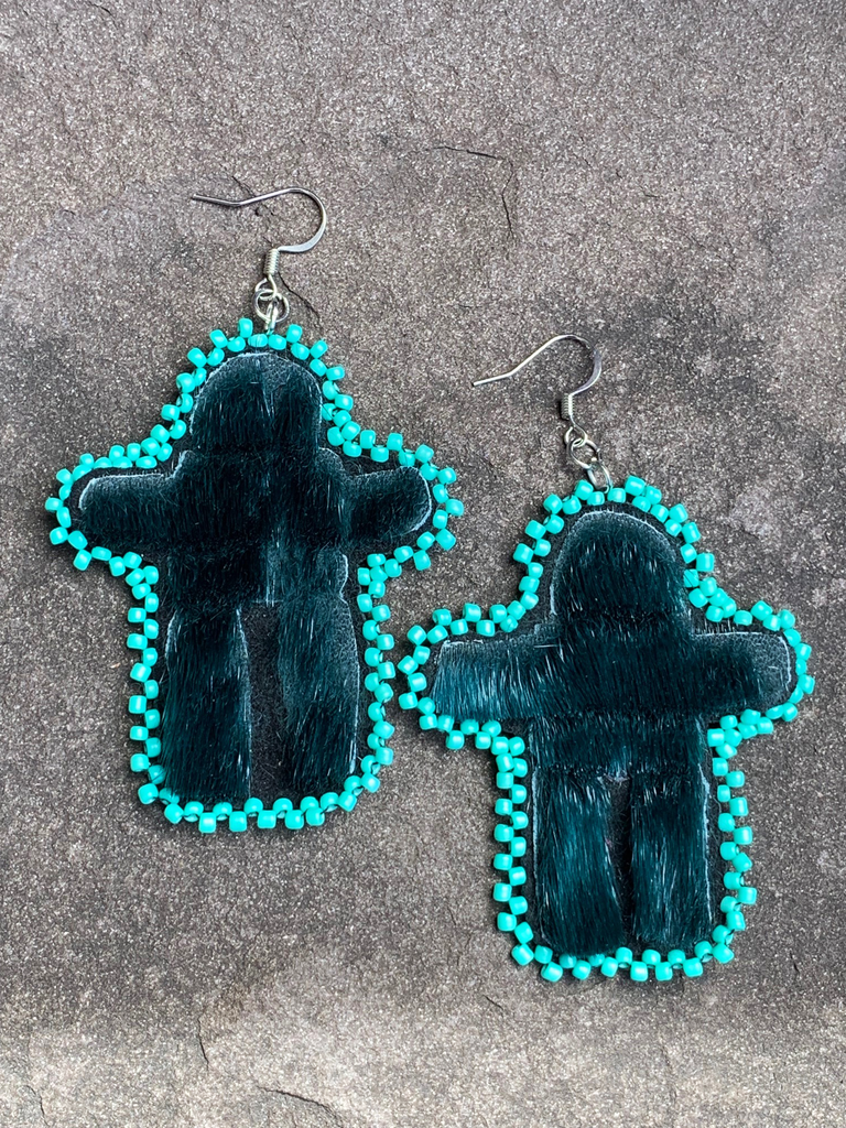 Beaded Sealskin Inukshuk Earrings - Kelly Ineak