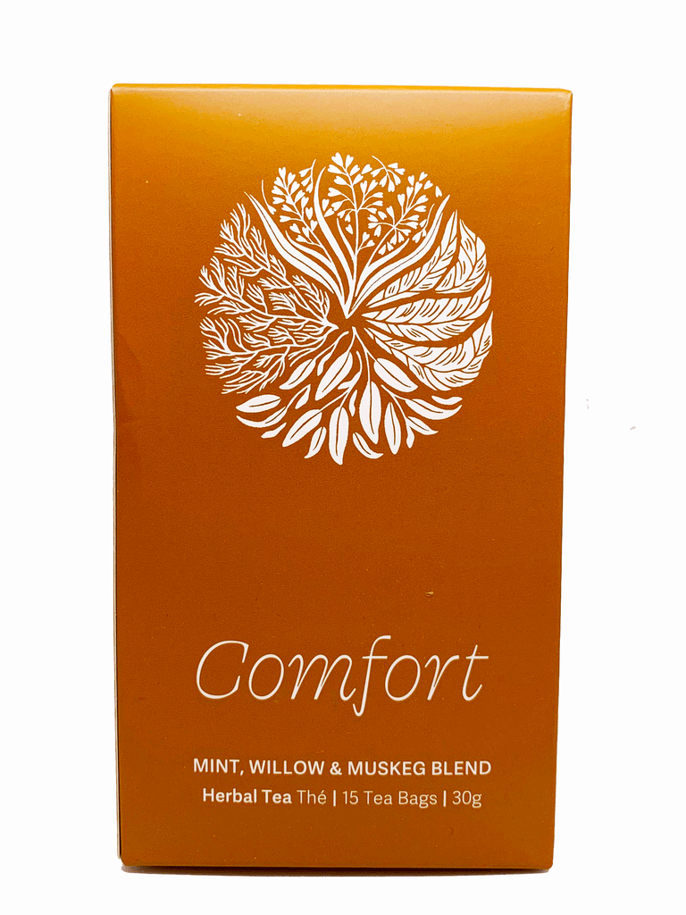 Burnt orange box with large Mother Earth logo at the top and text at the bottom that says "Comfort." 