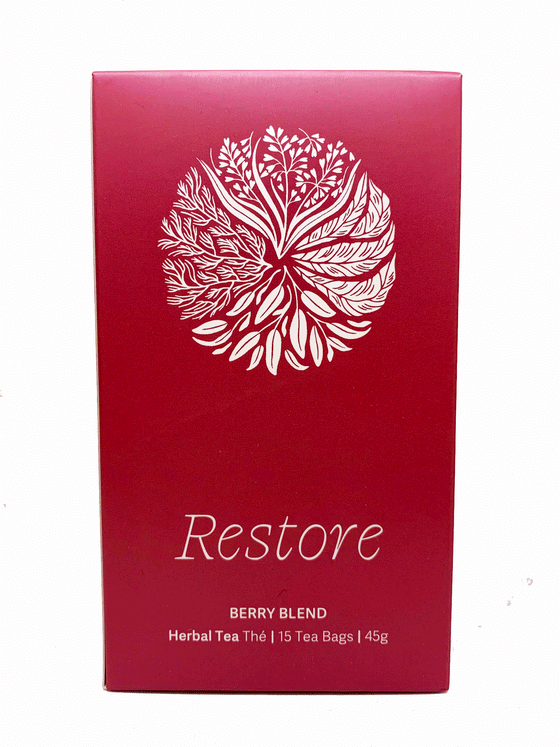 Red/pink box with large Mother Earth logo at the top and text at the bottom that says "Restore." 
