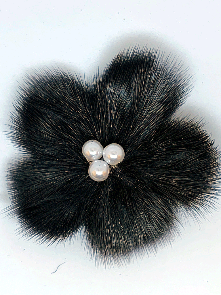Black Sealskin Flower Brooch - Sanija Padluq