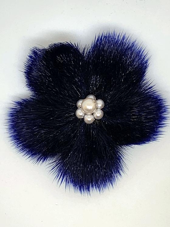 Navy Blue Sealskin Flower Brooch - Sanija Padluq