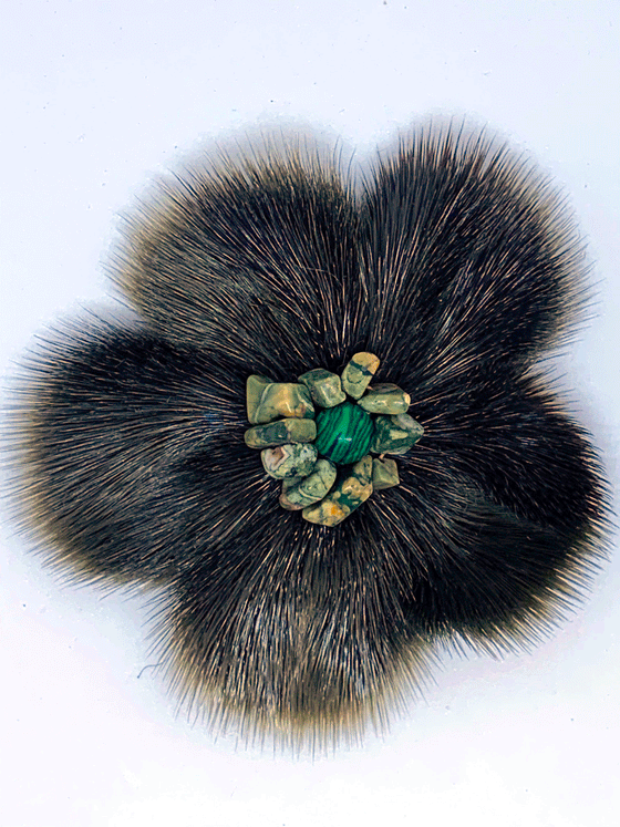 Charcoal Green Sealskin Flower Brooch - Sanija Padluq