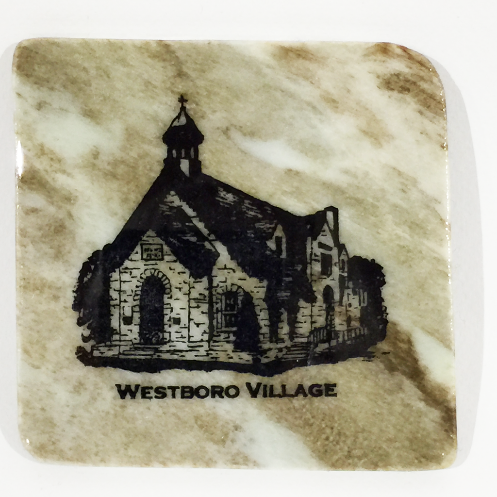 This coaster is made of a piece of canadian shield marble with mineral lines running through in unique colours, lines, and patterns. A logo of your design is put onto it. The coaster is finished with a clear coat, giving it a shiny finish. Custom designs include a logo, custom message, or image!